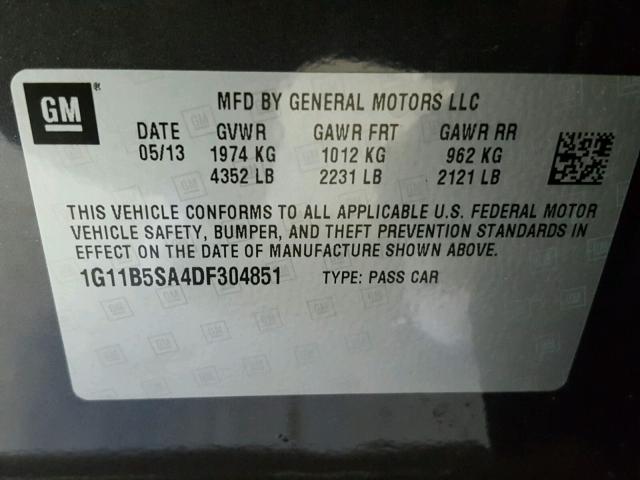 1G11B5SA4DF304851 - 2013 CHEVROLET MALIBU LS GRAY photo 10