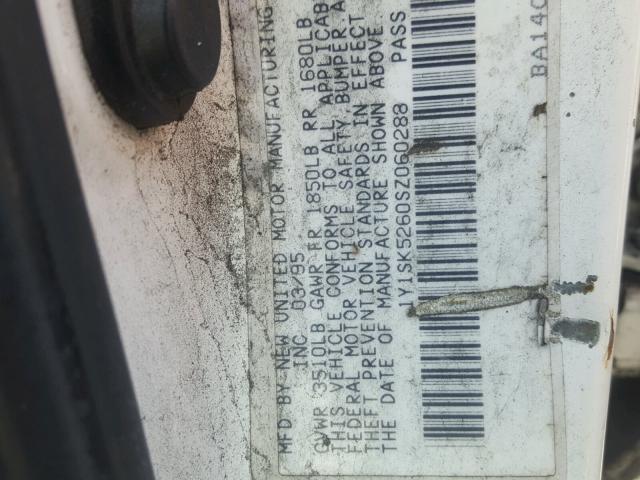 1Y1SK5260SZ060288 - 1995 GEO PRIZM BASE თეთრი ფოტო 10