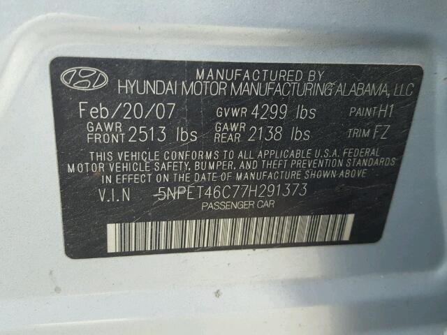 5NPET46C77H291373 - 2007 HYUNDAI SONATA BLUE photo 10