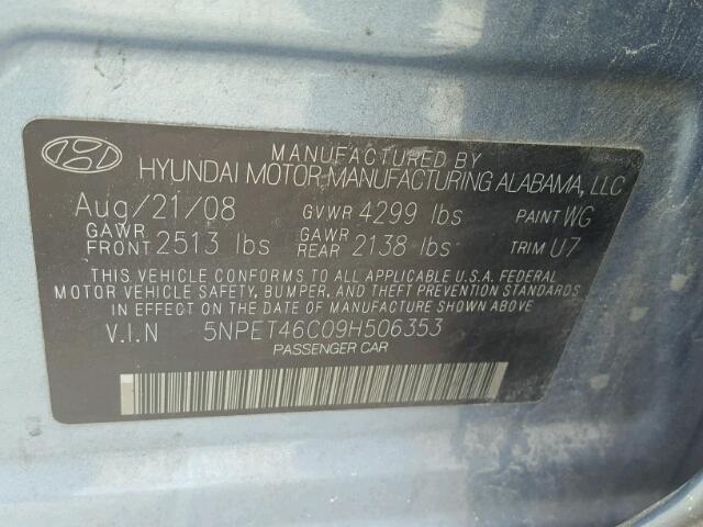 5NPET46C09H506353 - 2009 HYUNDAI SONATA GLS BLUE photo 10