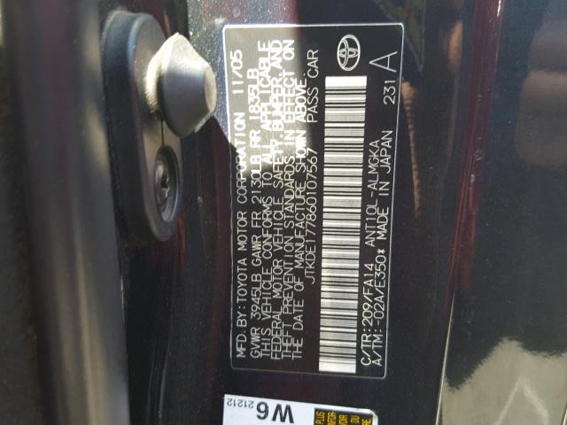 JTKDE177860107567 - 2006 TOYOTA SCION TC 黑色 照片 10