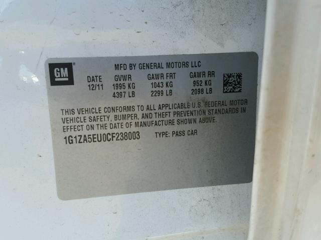 1G1ZA5EU0CF238003 - 2012 CHEVROLET MALIBU LS თეთრი ფოტო 10