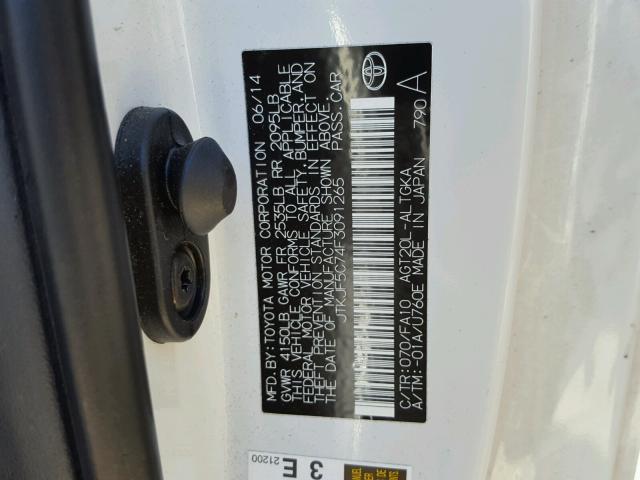 JTKJF5C74F3091265 - 2015 TOYOTA SCION TC 白色 照片 10