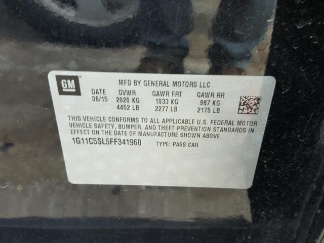 1G11C5SL5FF341960 - 2015 CHEVROLET MALIBU 1LT BLACK photo 10