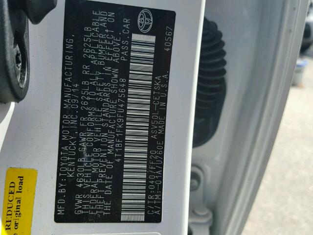 4T1BF1FK9FU475648 - 2015 TOYOTA CAMRY LE თეთრი ფოტო 10