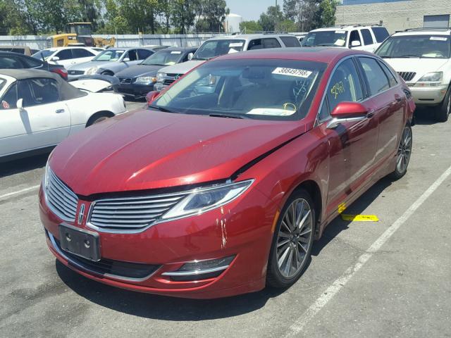 3LN6L2LU4FR629356 - 2015 LINCOLN MKZ HYBRID RED photo 2