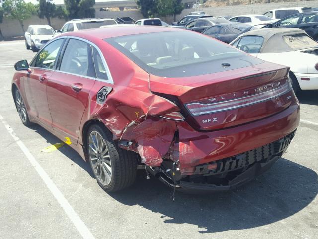 3LN6L2LU4FR629356 - 2015 LINCOLN MKZ HYBRID RED photo 3