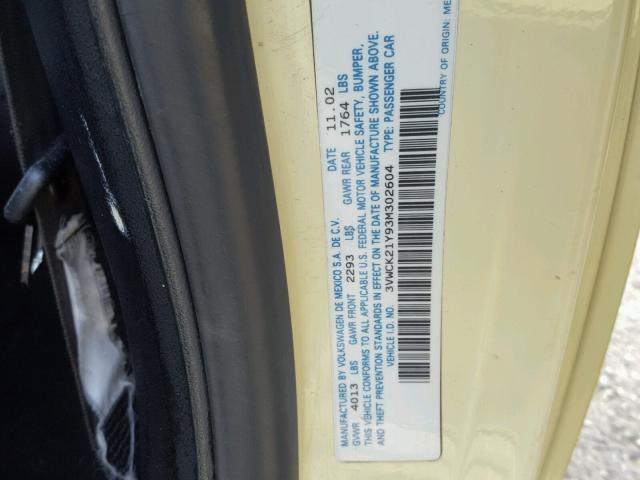 3VWCK21Y93M302604 - 2003 VOLKSWAGEN NEW BEETLE Sarı foto 10