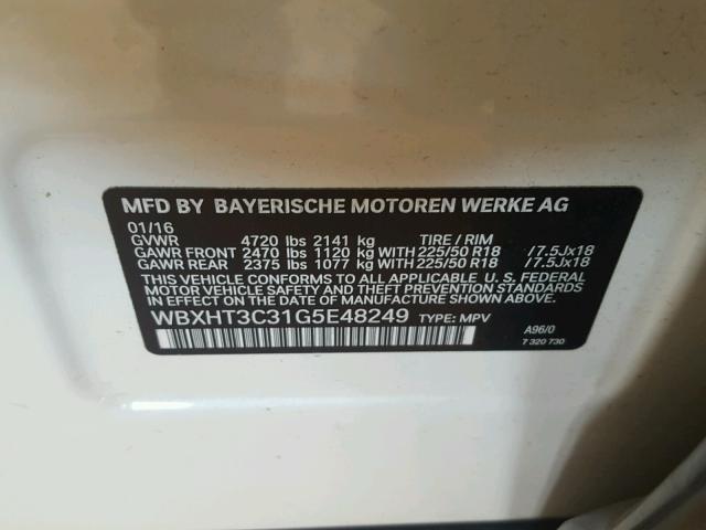 WBXHT3C31G5E48249 - 2016 BMW X1 XDRIVE2 WHITE photo 10