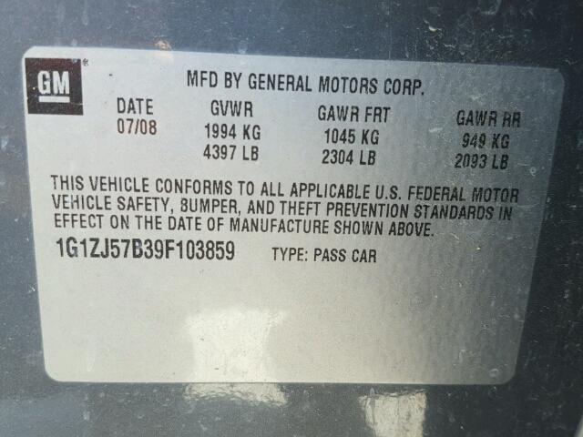 1G1ZJ57B39F103859 - 2009 CHEVROLET MALIBU 2LT GRAY photo 10