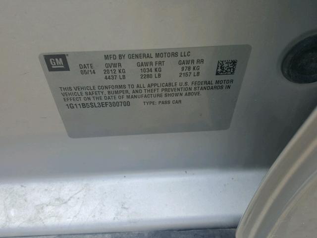 1G11B5SL3EF300700 - 2014 CHEVROLET MALIBU LS SILVER photo 10