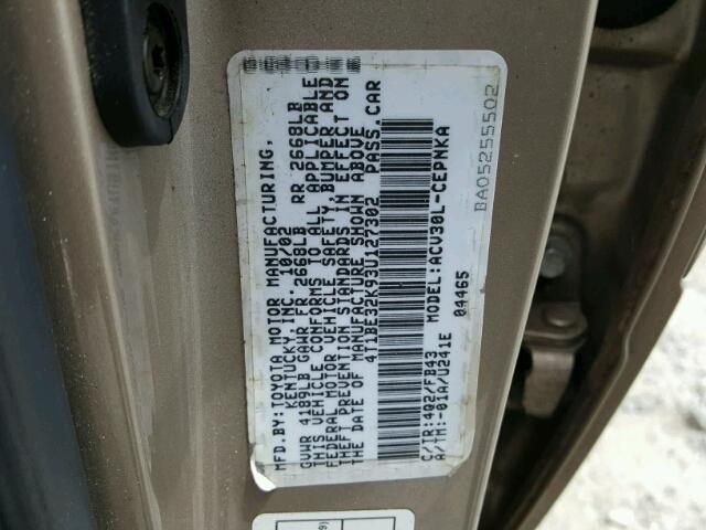 4T1BE32K93U127302 - 2003 TOYOTA CAMRY LE 棕色 照片 10