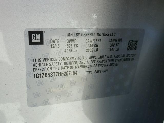 1G1ZB5ST7HF207184 - 2017 CHEVROLET MALIBU LS SILVER photo 10