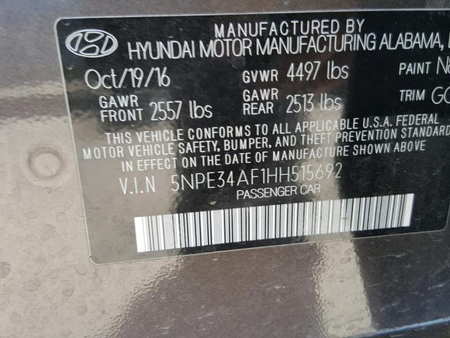 5NPE34AF1HH515692 - 2017 HYUNDAI SONATA SPO BROWN photo 10