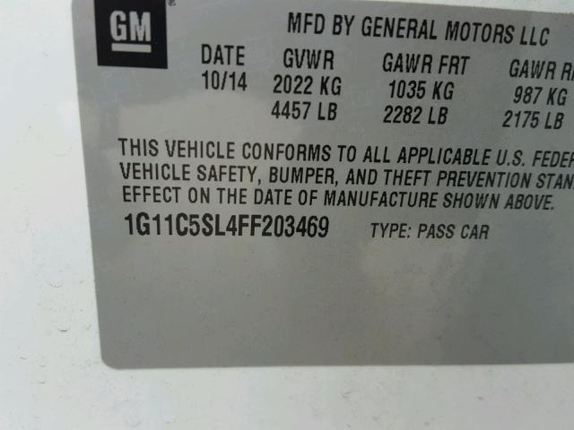 1G11C5SL4FF203469 - 2015 CHEVROLET MALIBU 1LT 白色 照片 10