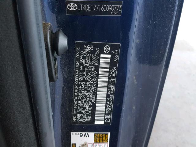 JTKDE177160090773 - 2006 TOYOTA SCION TC 蓝色 照片 10