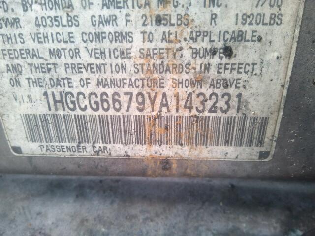 1HGCG6679YA143231 - 2000 HONDA ACCORD EX ORANGE photo 10