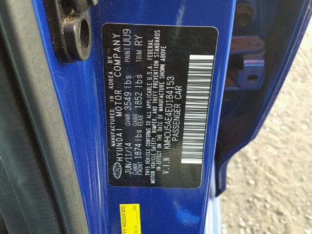 KMHCU5AE4EU184153 - 2014 HYUNDAI ACCENT GLS BLUE photo 10