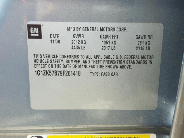 1G1ZK57B79F201418 - 2009 CHEVROLET MALIBU LTZ 蓝色 照片 10