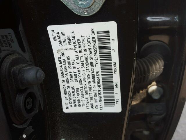 2HGFB2F54EH554326 - 2014 HONDA CIVIC BLACK photo 10