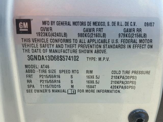 3GNDA13D68S574102 - 2008 CHEVROLET HHR LS ვერცხლისფერი ფოტო 10