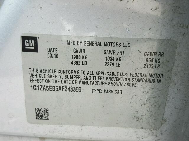 1G1ZA5EB5AF243399 - 2010 CHEVROLET MALIBU LS Gümüş foto 10