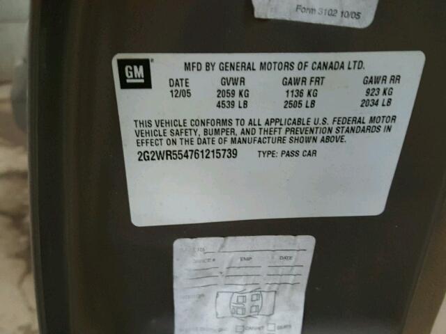 2G2WR554761215739 - 2006 PONTIAC GRAND PRIX ყავისფერი ფოტო 10