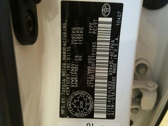 4T1BK1EB0FU151565 - 2015 TOYOTA AVALON XLE WHITE photo 10