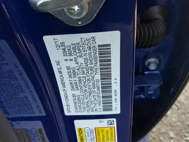 1HGCV2F37JA007102 - 2018 HONDA ACCORD SPO 蓝色 照片 10