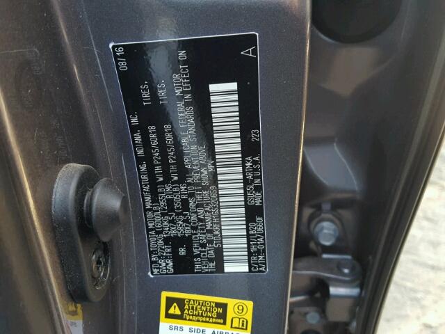 5TDJKRFH1GS320659 - 2016 TOYOTA HIGHLANDER ნაცრისფერი ფოტო 10