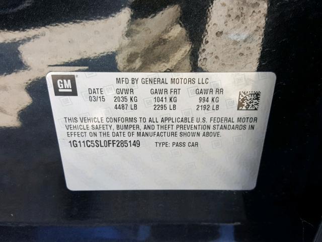 1G11C5SL0FF285149 - 2015 CHEVROLET MALIBU 1LT BLACK photo 10
