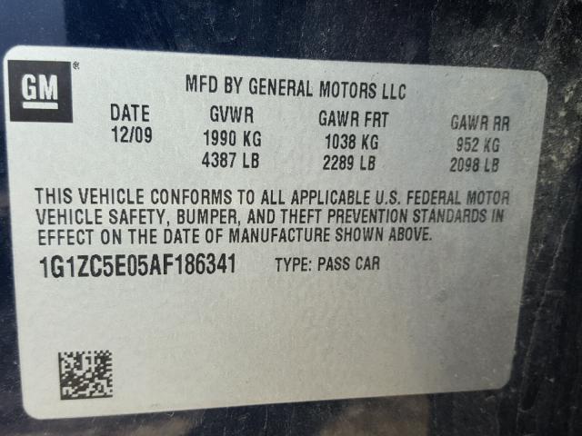 1G1ZC5E05AF186341 - 2010 CHEVROLET MALIBU 1LT 蓝色 照片 10