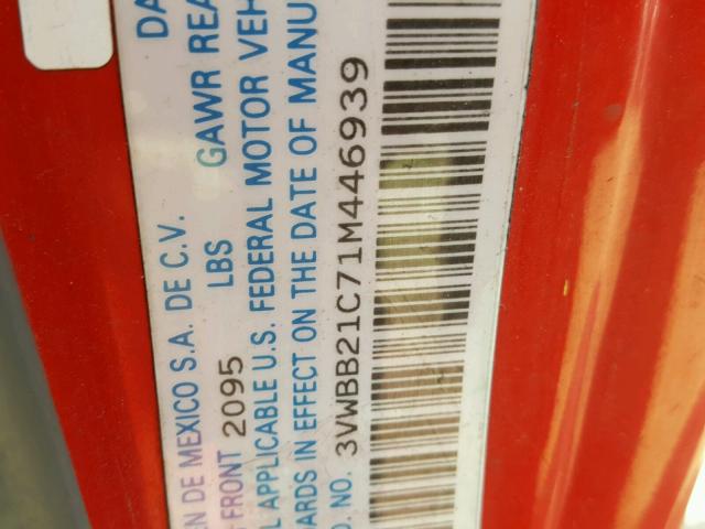 3VWBB21C71M446939 - 2001 VOLKSWAGEN NEW BEETLE წითელი ფოტო 10