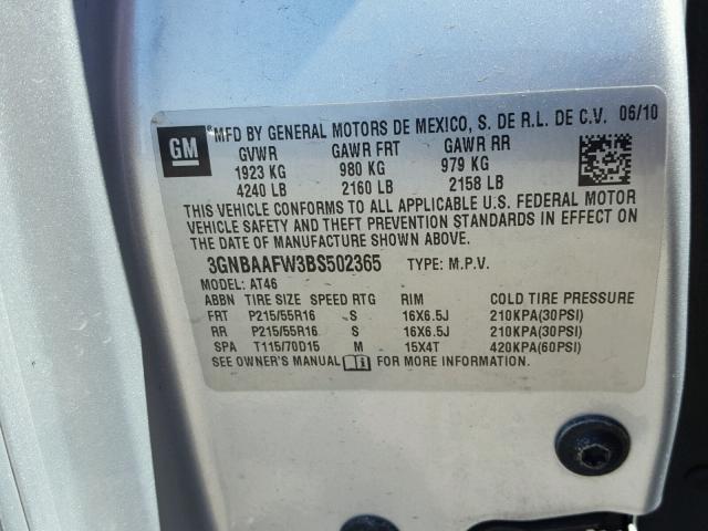 3GNBAAFW3BS502365 - 2011 CHEVROLET HHR LS Plata foto 10