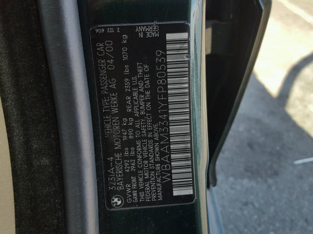 WBAAM3341YFP80539 - 2000 BMW 323 I GREEN photo 10