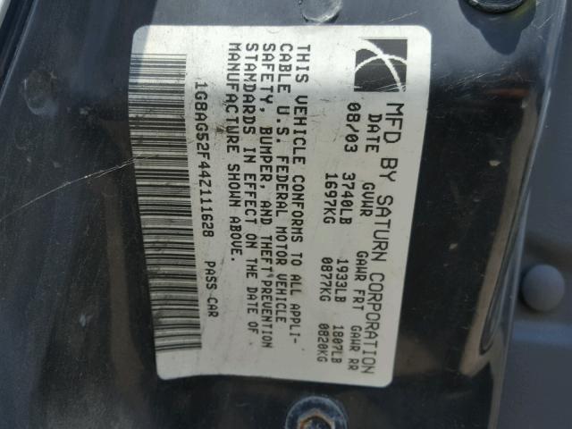 1G8AG52F44Z111628 - 2004 SATURN ION LEVEL SILVER photo 10