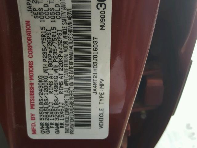 JA4MT21H03J016037 - 2003 MITSUBISHI MONTERO SP MAROON photo 10