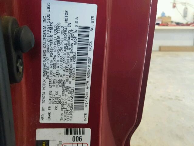 5TEPX42N57Z453521 - 2007 TOYOTA TACOMA RED photo 10