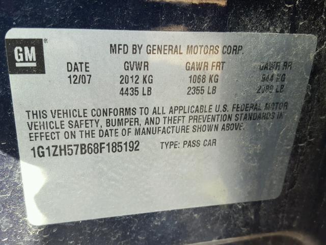 1G1ZH57B68F185192 - 2008 CHEVROLET MALIBU 1LT BLUE photo 10