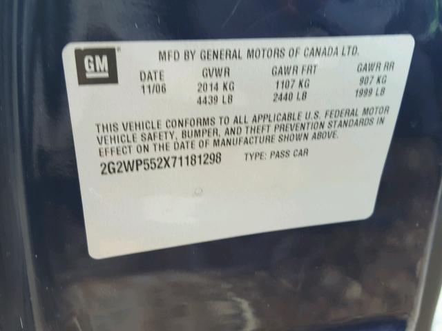2G2WP552X71181298 - 2007 PONTIAC GRAND PRIX BLUE photo 10