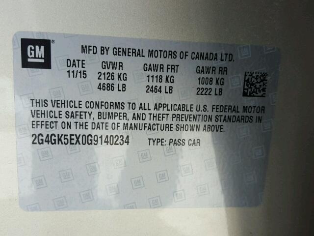 2G4GK5EX0G9140234 - 2016 BUICK REGAL TAN photo 10