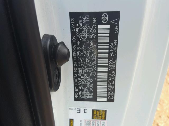 JTKJF5C78E3076346 - 2014 TOYOTA SCION TC 白色 照片 10