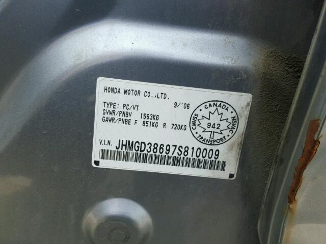 JHMGD38697S810009 - 2007 HONDA FIT S 灰色 照片 10