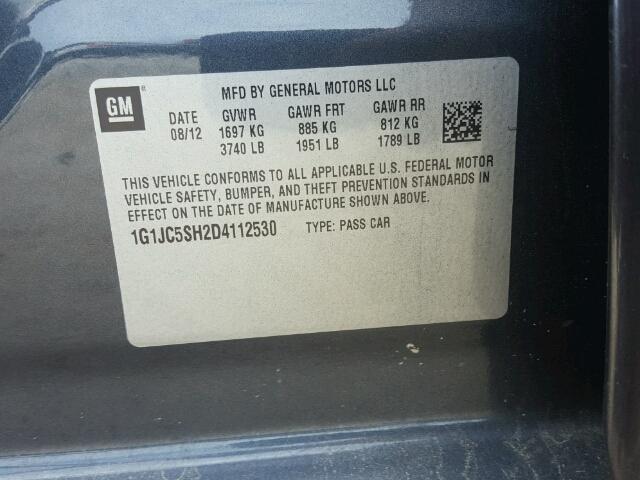 1G1JC5SH2D4112530 - 2013 CHEVROLET SONIC LT 灰色 照片 10