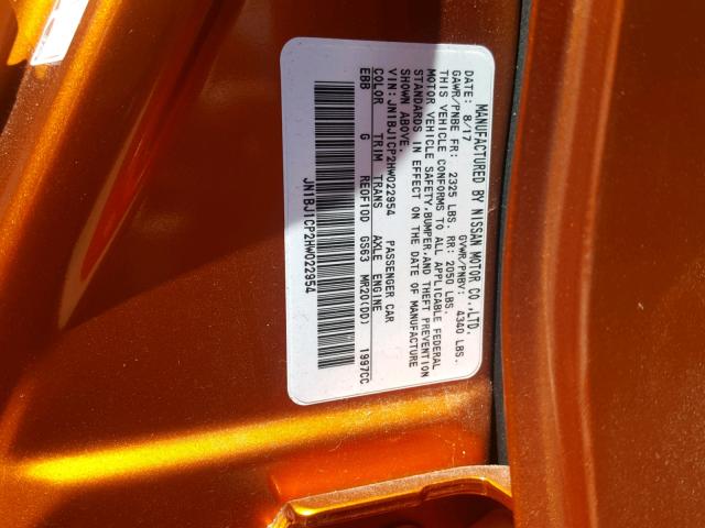 JN1BJ1CP2HW022954 - 2017 NISSAN ROGUE SPOR ORANGE photo 10