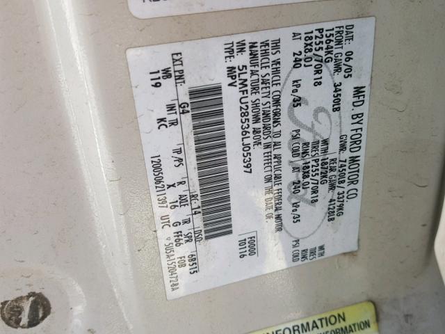 5LMFU28536LJ05397 - 2006 LINCOLN NAVIGATOR თეთრი ფოტო 10