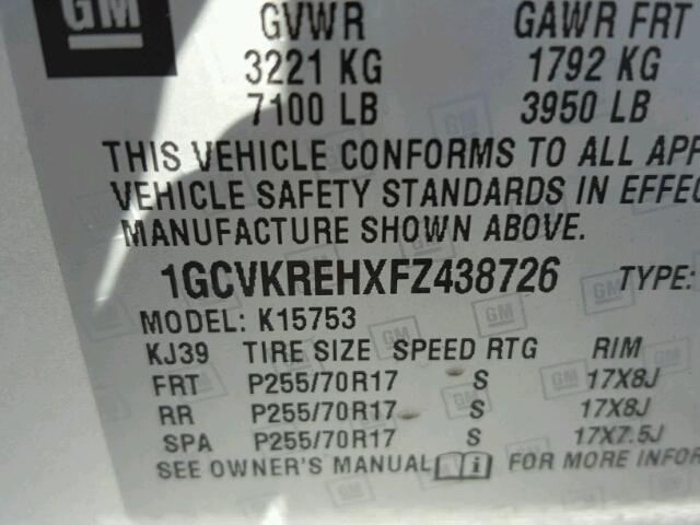 1GCVKREHXFZ438726 - 2015 CHEVROLET SILVERADO SILVER photo 10