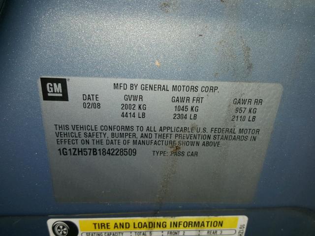 1G1ZH57B184228509 - 2008 CHEVROLET MALIBU 1LT ლურჯი ფოტო 10