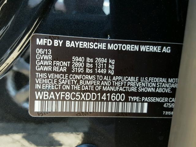 WBAYF8C5XDD141600 - 2013 BMW 750LI XDRI BLACK photo 10