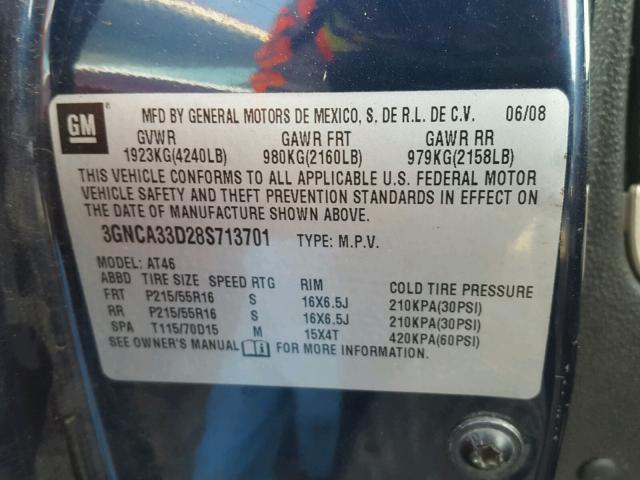 3GNCA33D28S713701 - 2008 CHEVROLET HHR LS Mavi foto 10